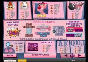 pink panther juegos de bonificación 