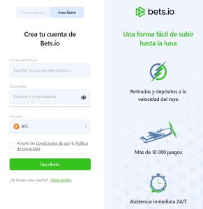 Bets.io formulario de inscripción