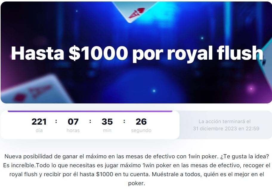 1win Hasta $1000 por royal flush