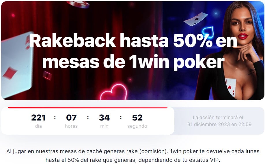 1win Rakeback hasta 50% en mesas de 1win poker