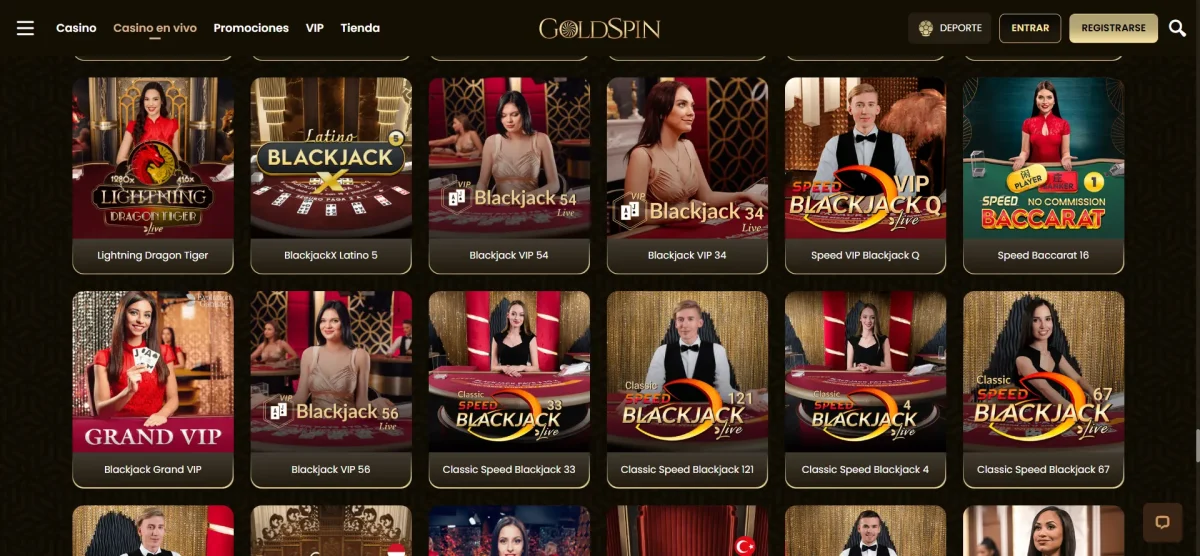 Goldspin-casino-en-vivo Goldspin casino con una gran selección de juegos en vivo