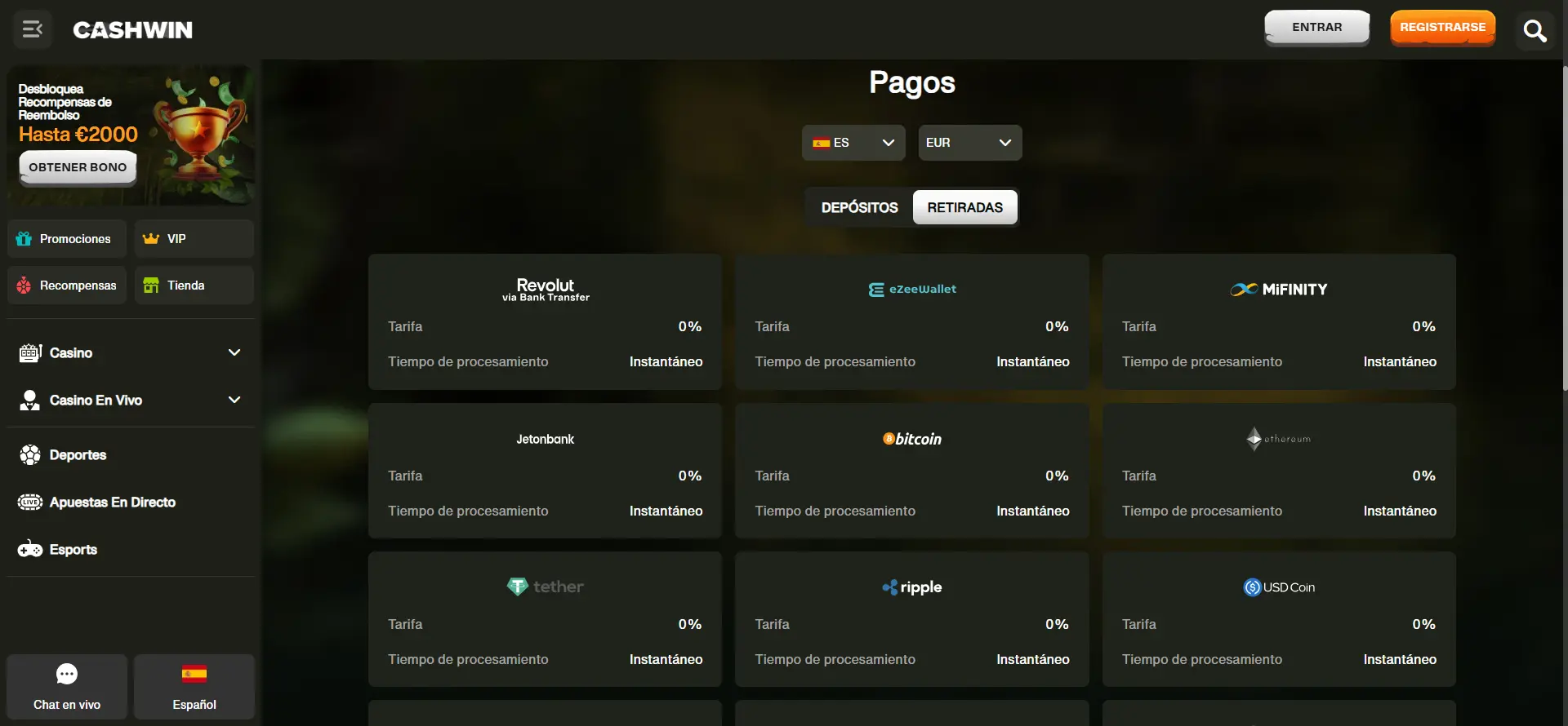 Cashwin-pagos Retiros instantáneos con Cashwin